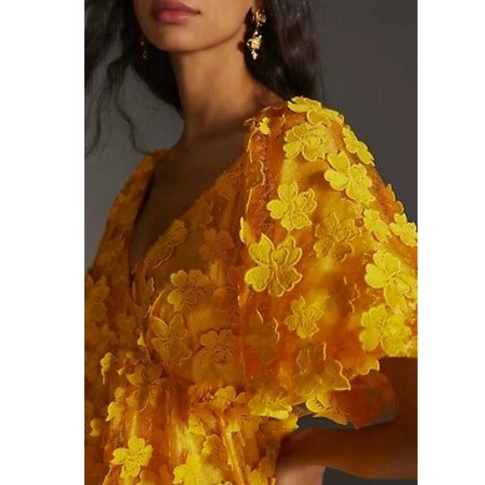 Anthropologie Delfi Floral Textured Mini Dress - Picture 3 of 7